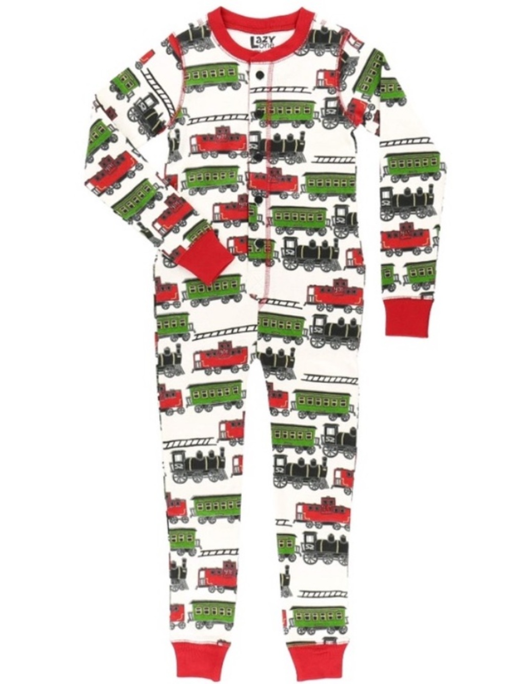 Lazy One Kids Holiday Christmas Choo Choo Train Caboose Pajamas 1 Piece 4T 4
